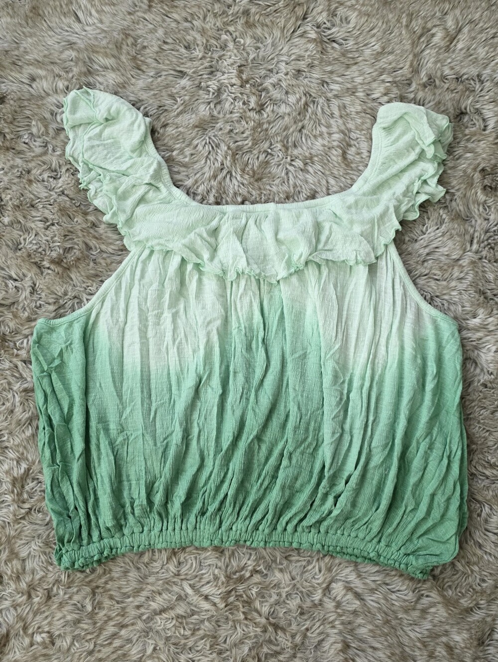 Free People Cora Lee Mint to Forest Green Ombre Ruffle Crop Tank‎ Women's Large